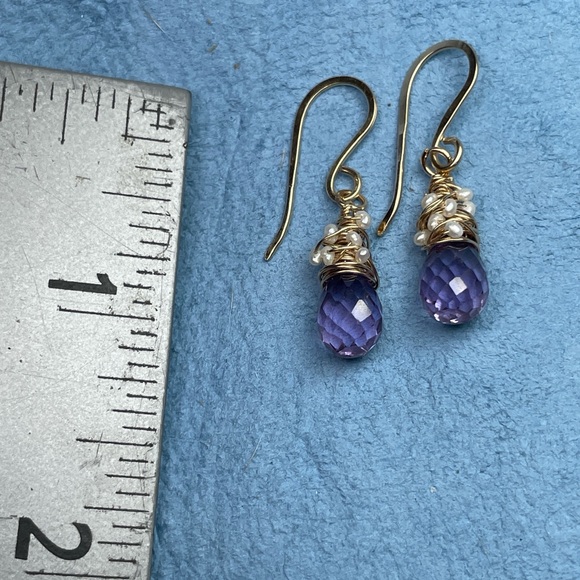 Alexandrite Crystals And Pearls Artisan Earrings 14K Gold Filled - Picture 16 of 16
